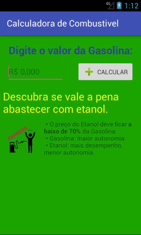 Tela 1 calculadora de combustivel